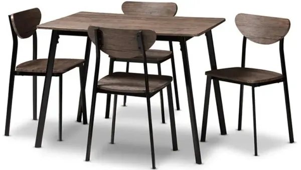 Baxton Studio Ornette Mid-Century Modern Matte Black Frame 5-Piece Dining Set