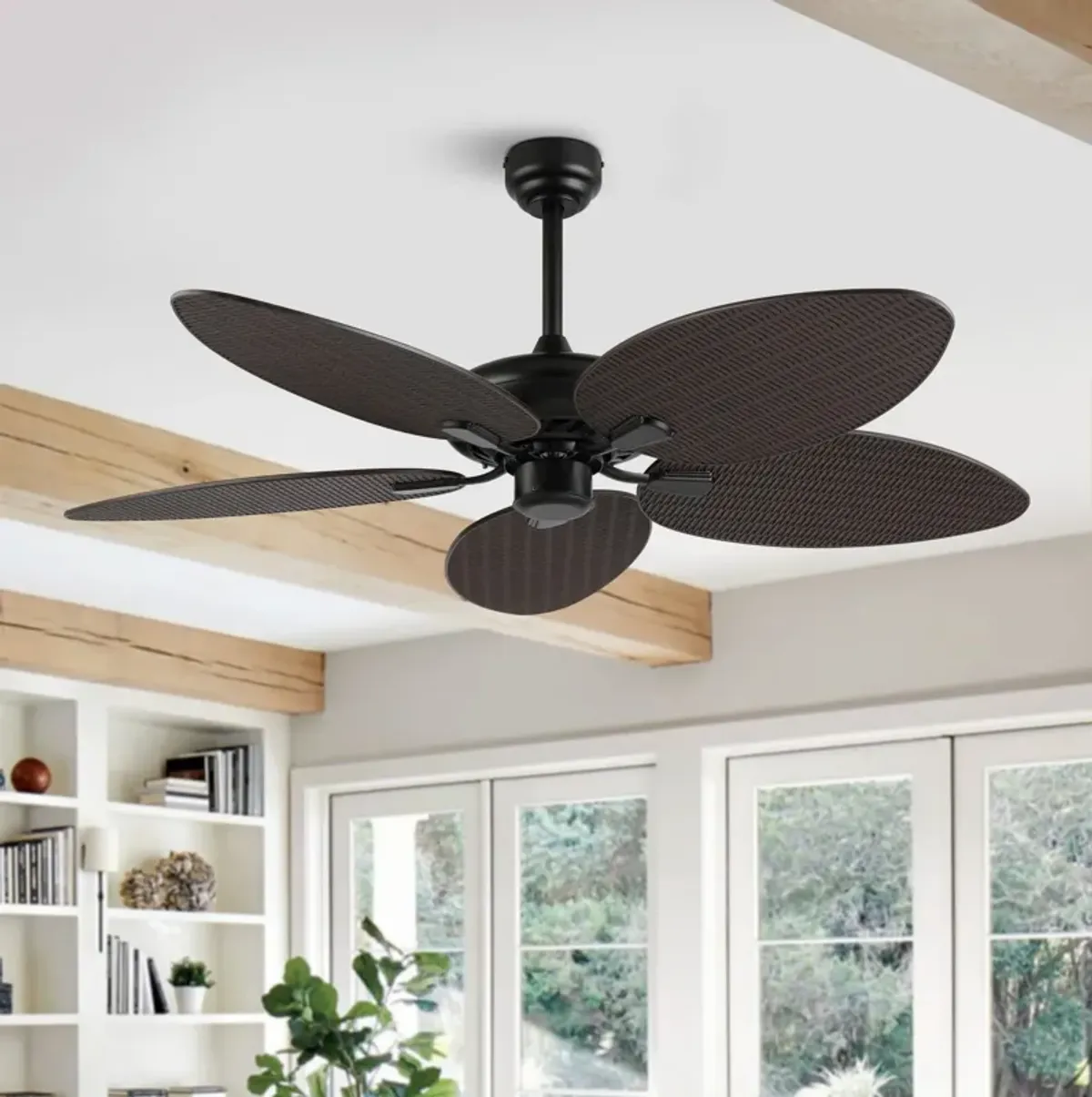 Raffles Bohemian Industrial Iron/Plastic Palm Blade Ceiling Fan