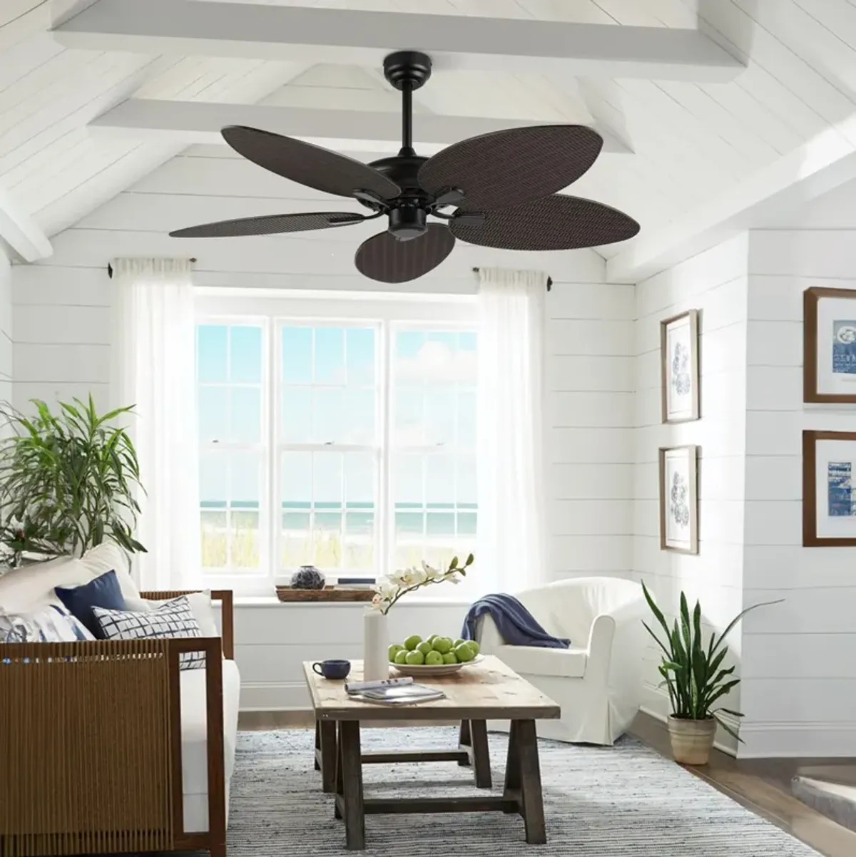 Raffles Bohemian Industrial Iron/Plastic Palm Blade Ceiling Fan