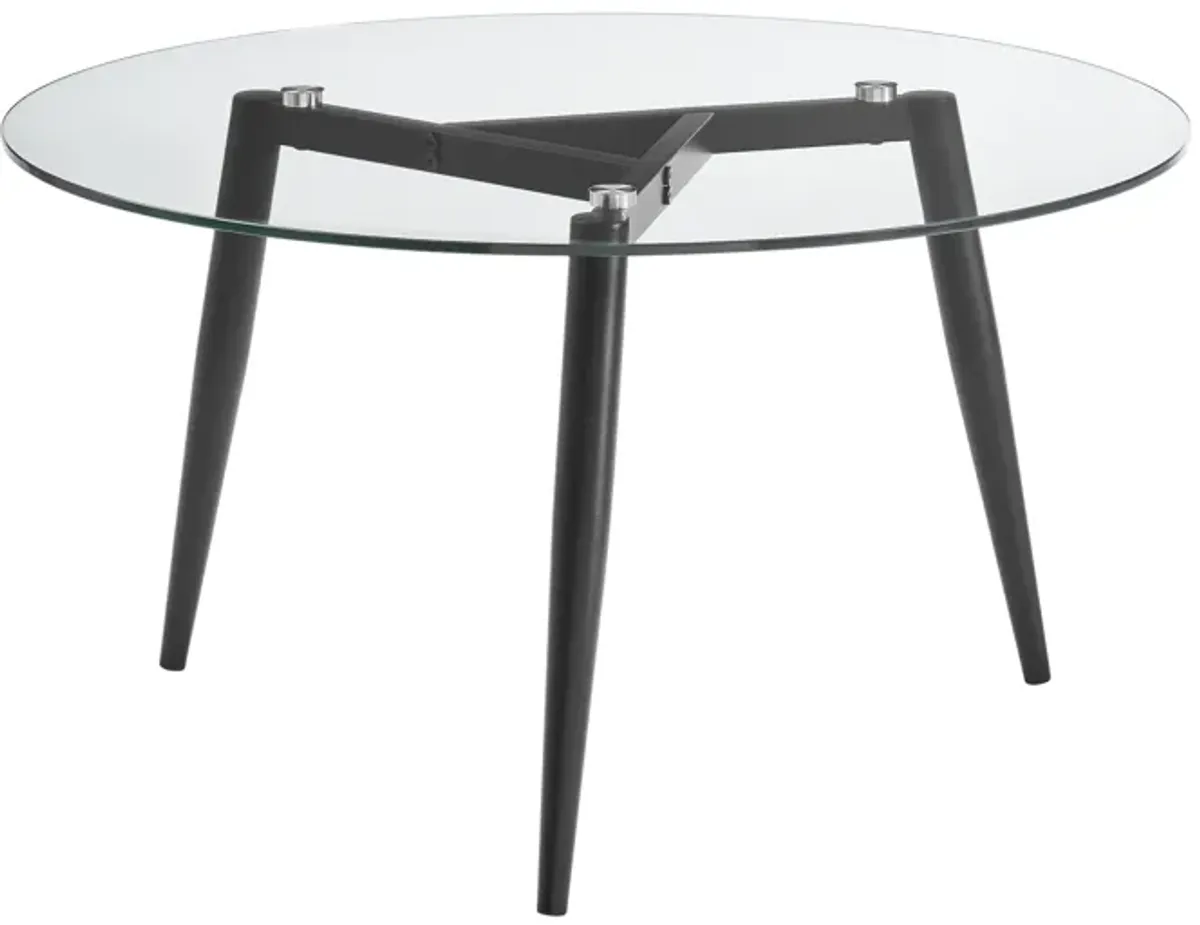 Van Beuren Coffee Table with Modern Metal Taper Legs and Clear Glass Tabletop