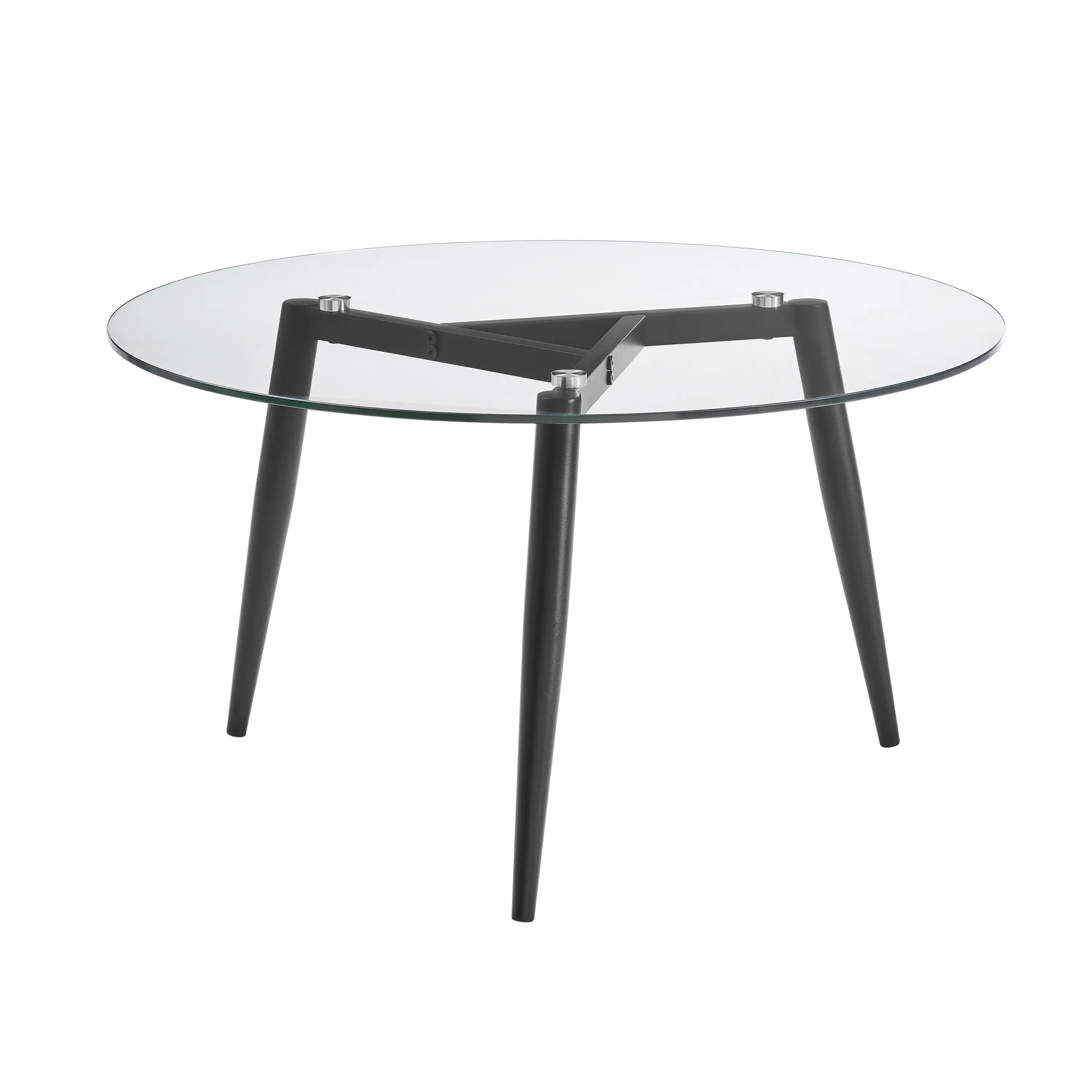 Van Beuren Coffee Table with Modern Metal Taper Legs and Clear Glass Tabletop