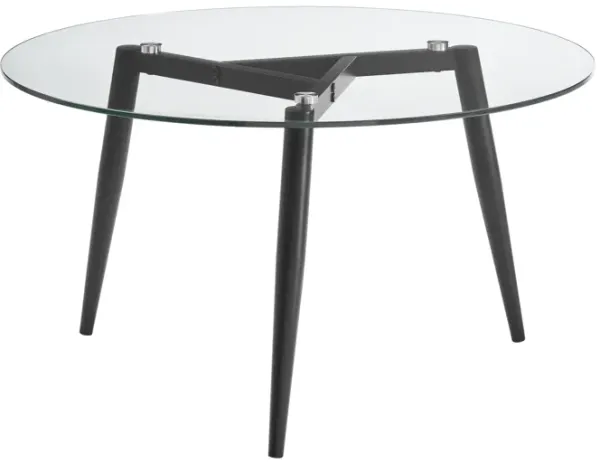 Van Beuren Coffee Table with Modern Metal Taper Legs and Clear Glass Tabletop