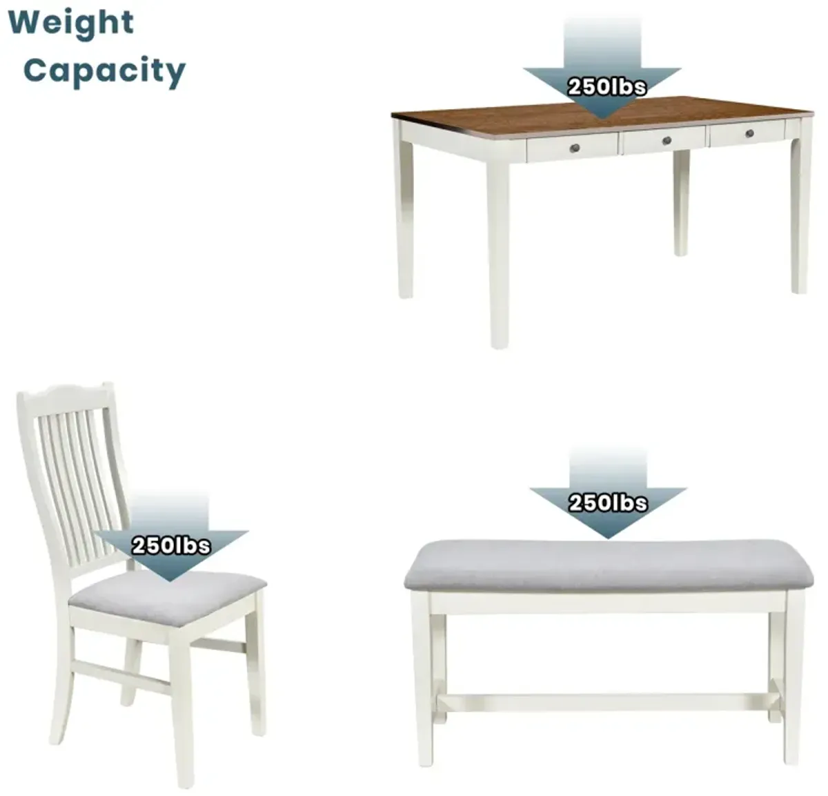 Mid-Century 6-Piece Wood Dining Table Set, Kitchen Table Set With Drawer, Upholstered Chairs