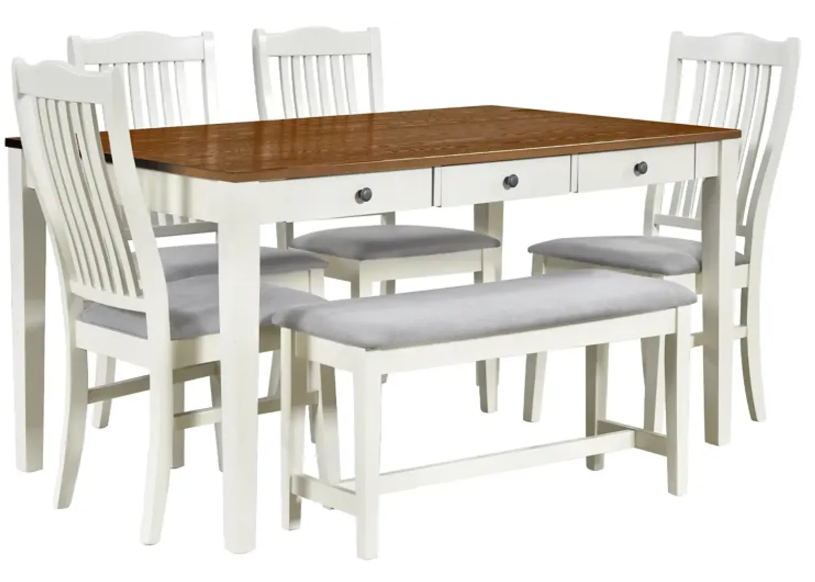 Mid-Century 6-Piece Wood Dining Table Set, Kitchen Table Set With Drawer, Upholstered Chairs