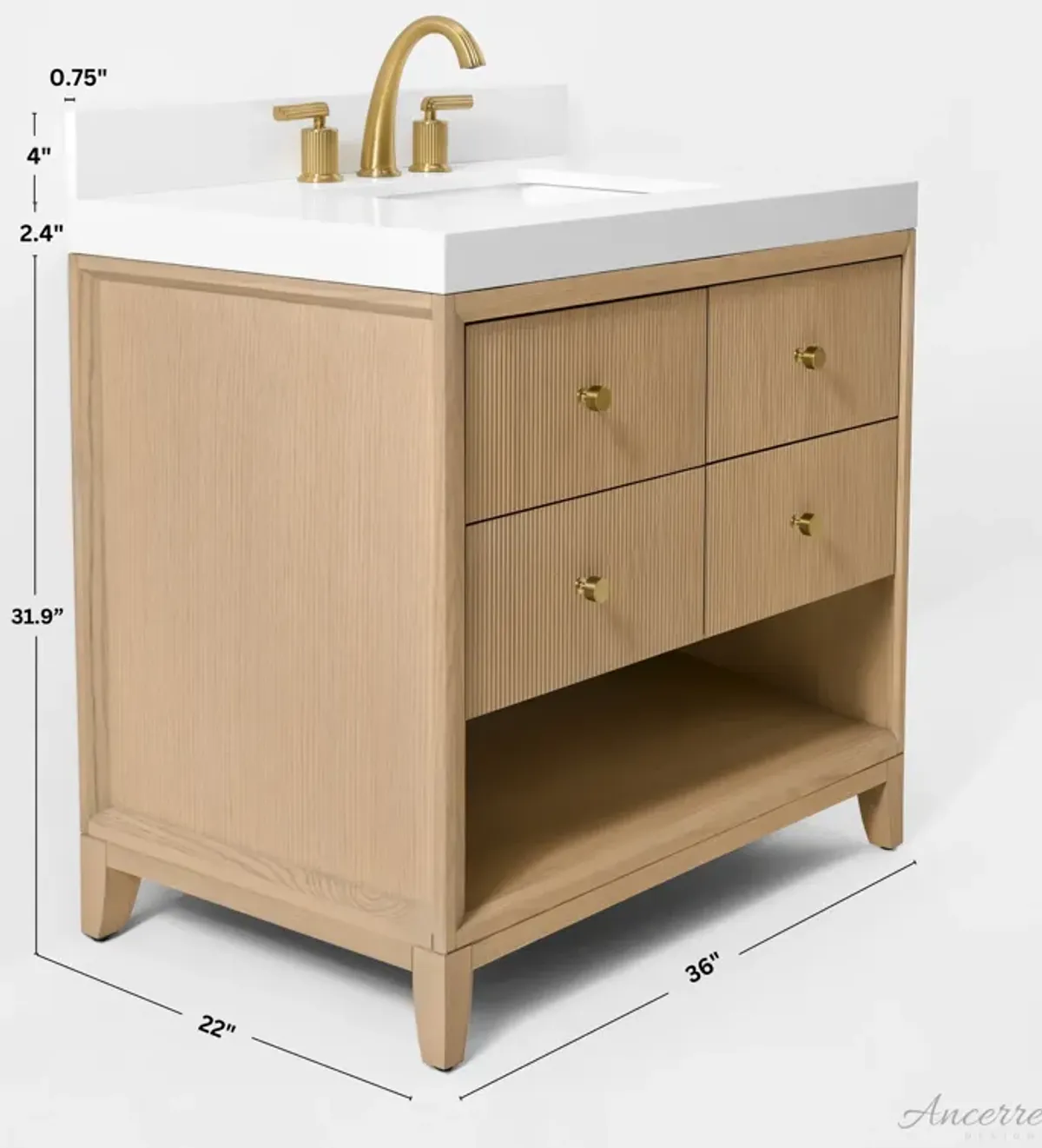 Momo 36 in. Oak Bath Vanity Set with White Quartz Vanity Top and White Undermount Basin