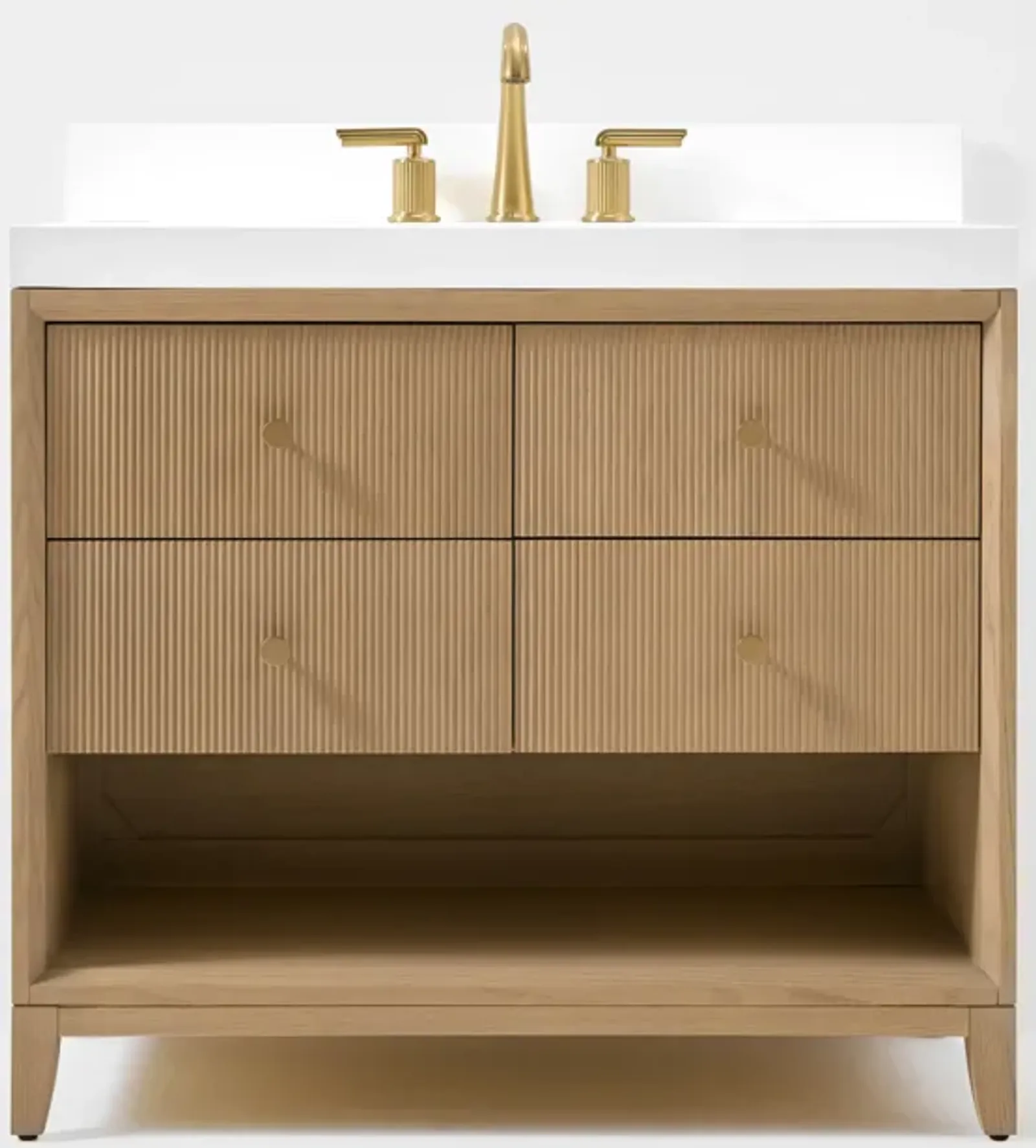 Momo 36 in. Oak Bath Vanity Set with White Quartz Vanity Top and White Undermount Basin