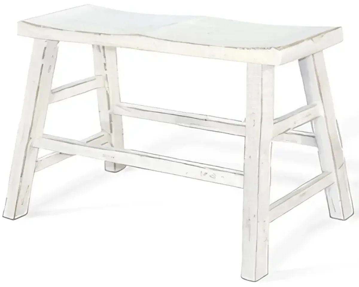 Rena Counter Height Bench, 33 Inch White Sand Mahogany Wood Frame - Benzara