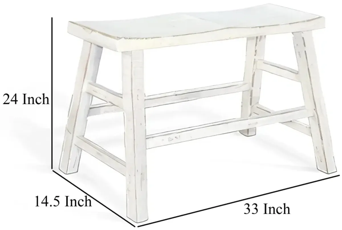 Rena Counter Height Bench, 33 Inch White Sand Mahogany Wood Frame - Benzara