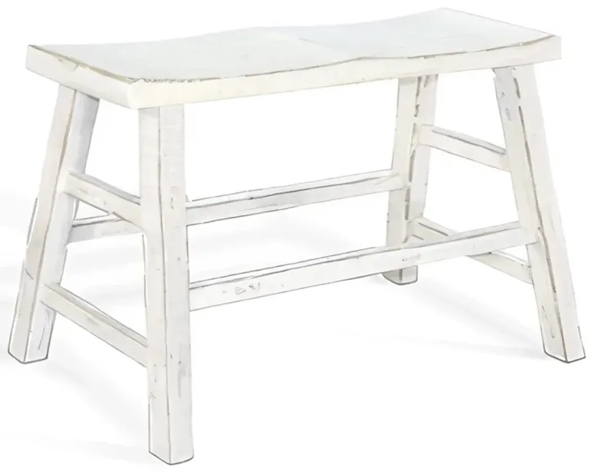 Rena Counter Height Bench, 33 Inch White Sand Mahogany Wood Frame - Benzara