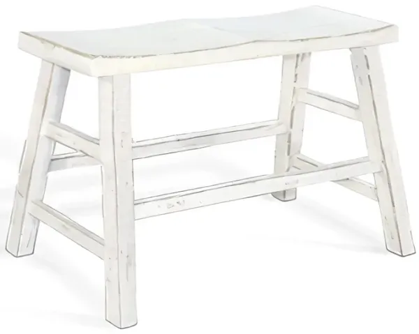 Rena Counter Height Bench | Trestle Legs with Footrests | 33" Wide White Sand Mahogany Wood - Benzara