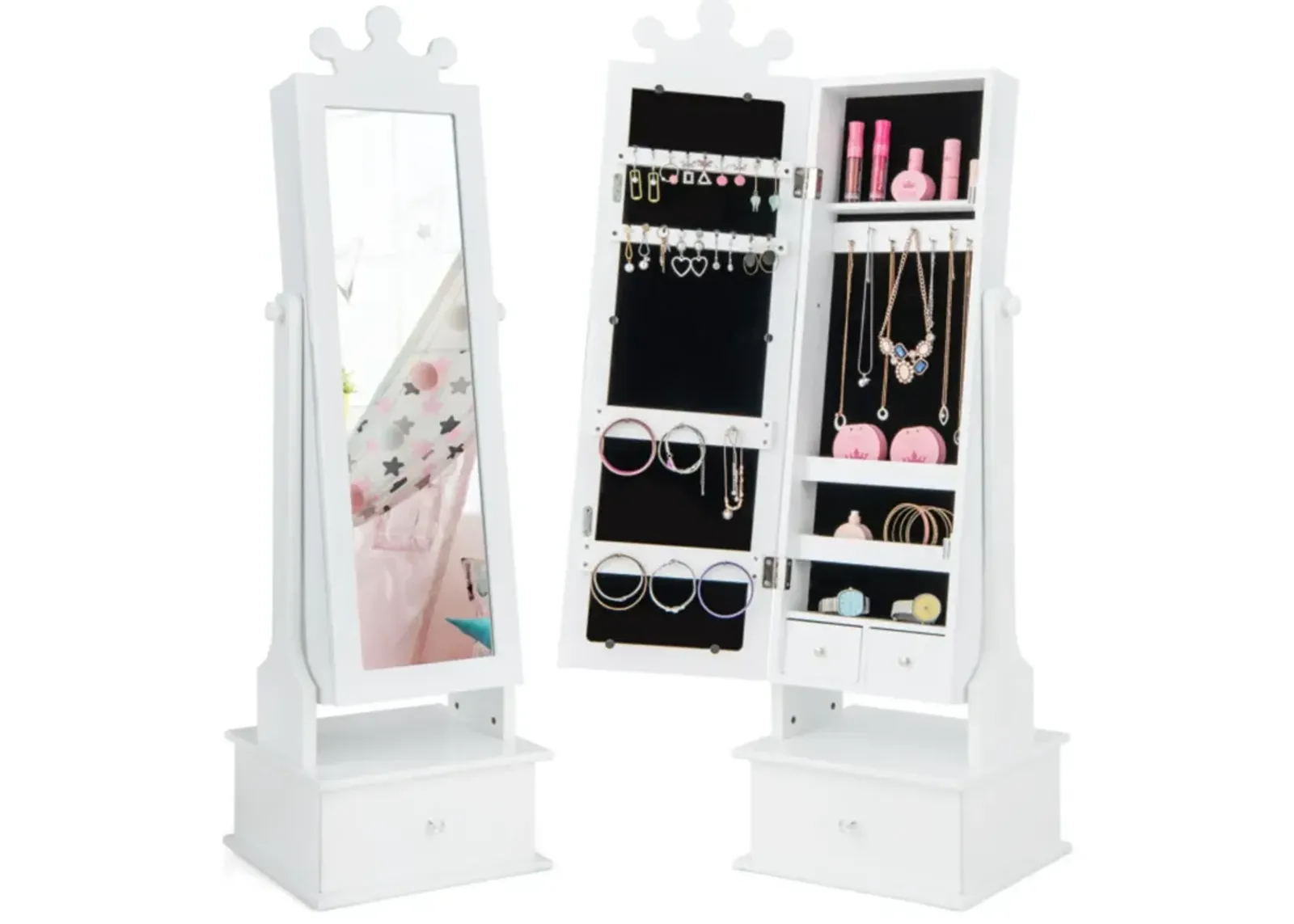 Hivvago 2-in-1 Kids Play Jewelry Armoire with Full Length Mirror and Drawers