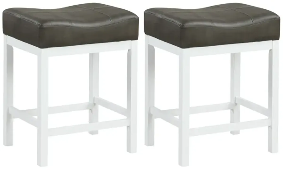 Set of 2 Linen Fabric Saddle Stools 24.5-Inch Height with Cushioned Seat for Comfort