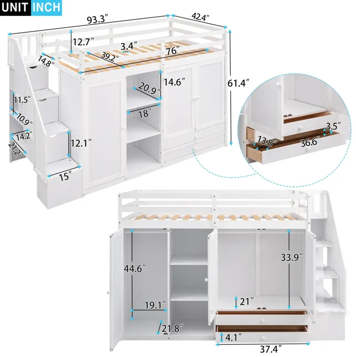 Merax Functional Loft Bed with Wardrobe