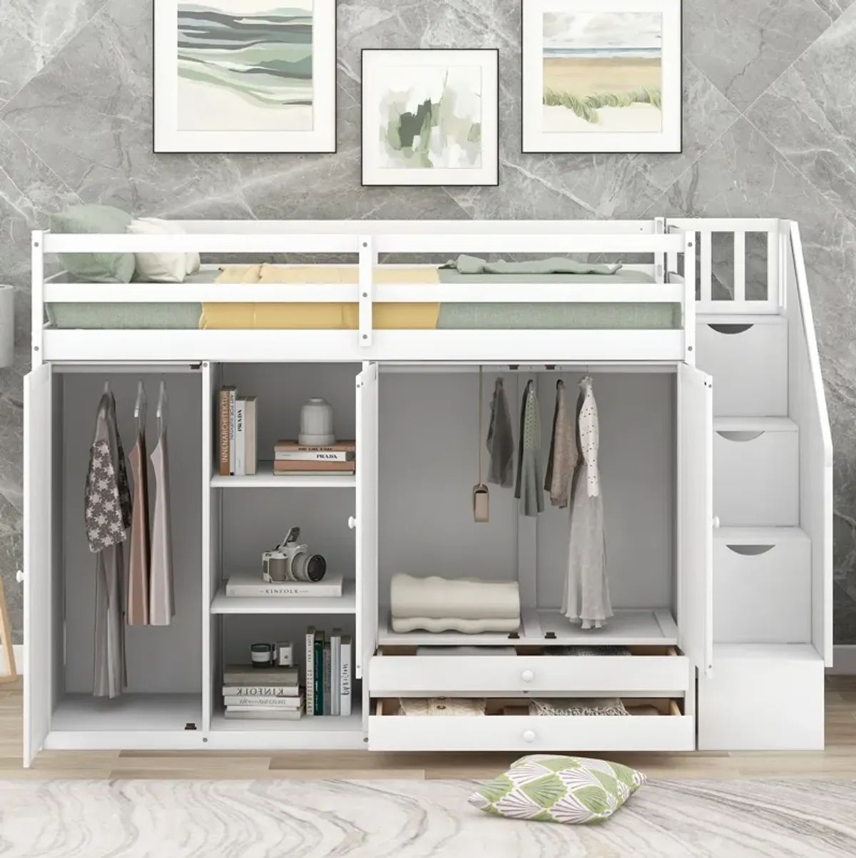 Merax Functional Loft Bed with Wardrobe