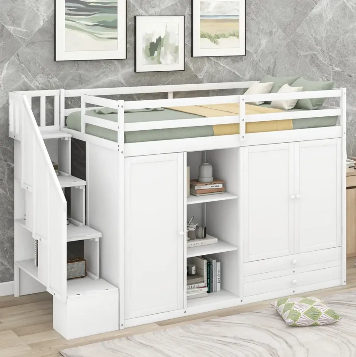 Merax Functional Loft Bed with Wardrobe