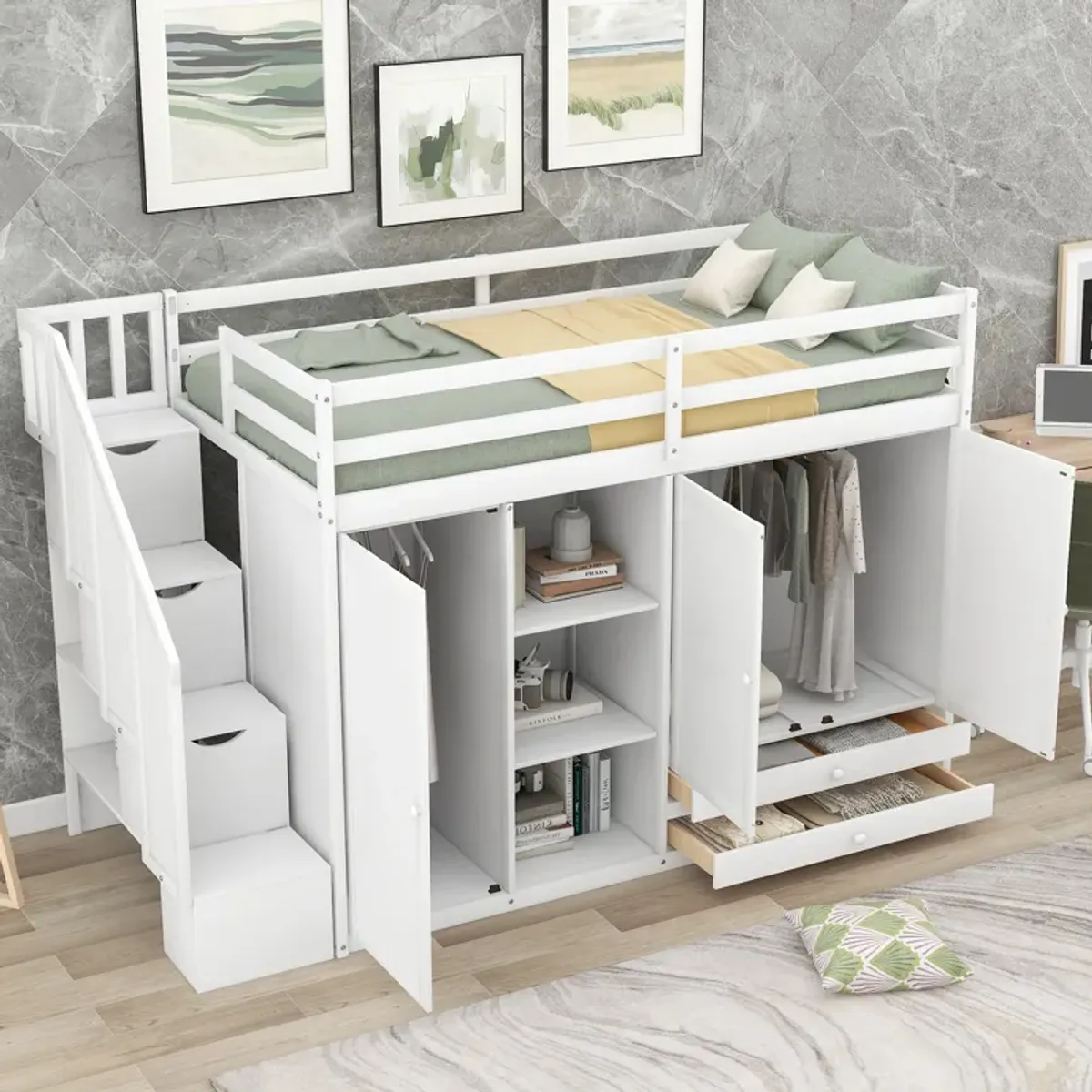 Merax Functional Loft Bed with Wardrobe