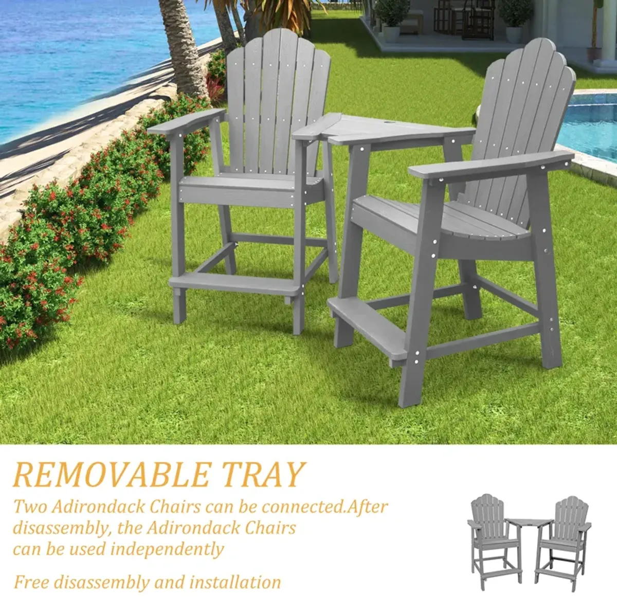 MONDAWE  2 Piece Outdoor Porch Chairs with 2 in. Hole Connecting Tray