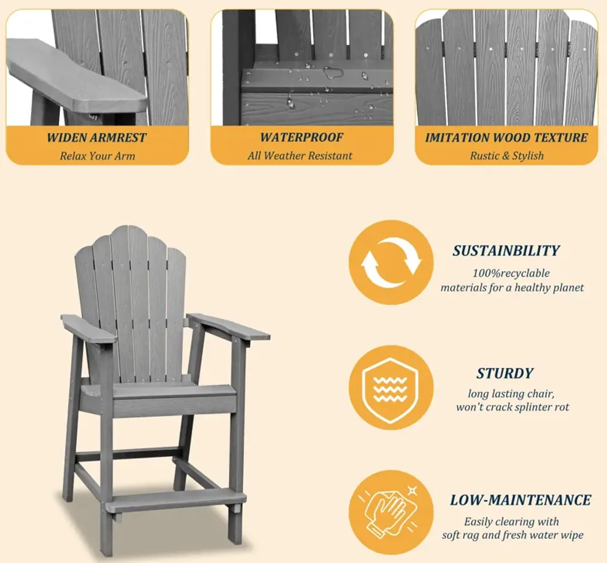 MONDAWE  2 Piece Outdoor Porch Chairs with 2 in. Hole Connecting Tray