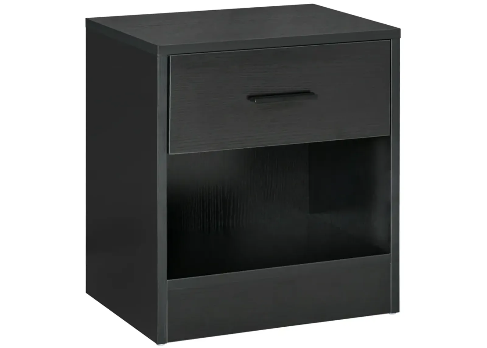 Black Wood Nightstand: Modern End Table with Drawer and Shelf