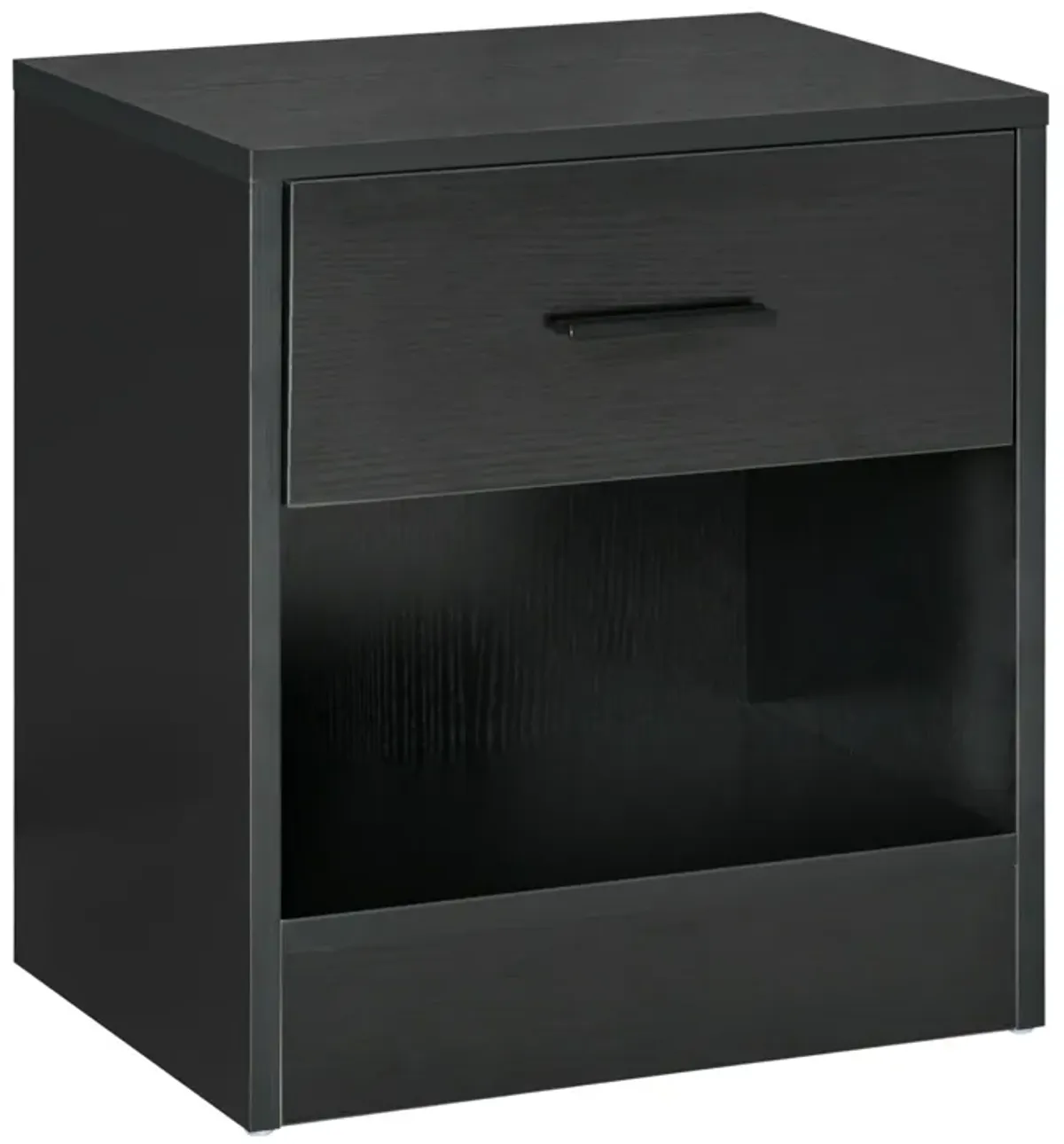 Black Wood Nightstand: Modern End Table with Drawer and Shelf