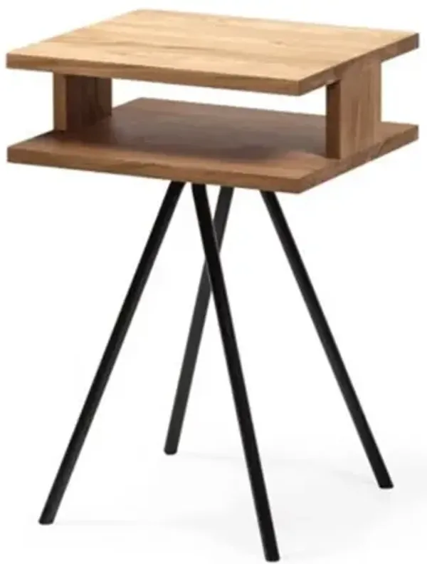 Modern Industrial-inspired Style Small Solid Oak Hardwood End Table with Metal Legs