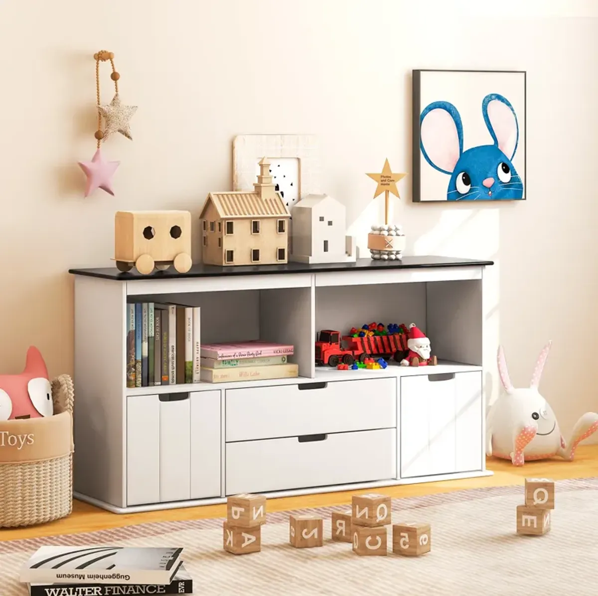 Kids Toy Storage Organizer with Blackboard Top-4-Drawer