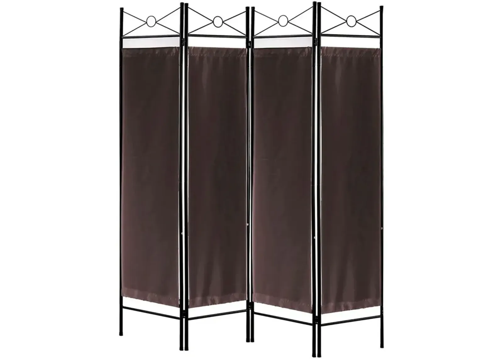 Legacy Decor 8 Panel Metal and Woven Fabric Room Divider with Two Way Hinges Black Color