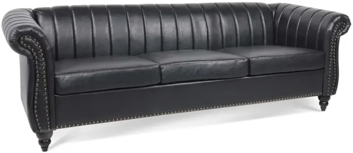 PU Rolled Arm Chesterfield Three Seater Sofa