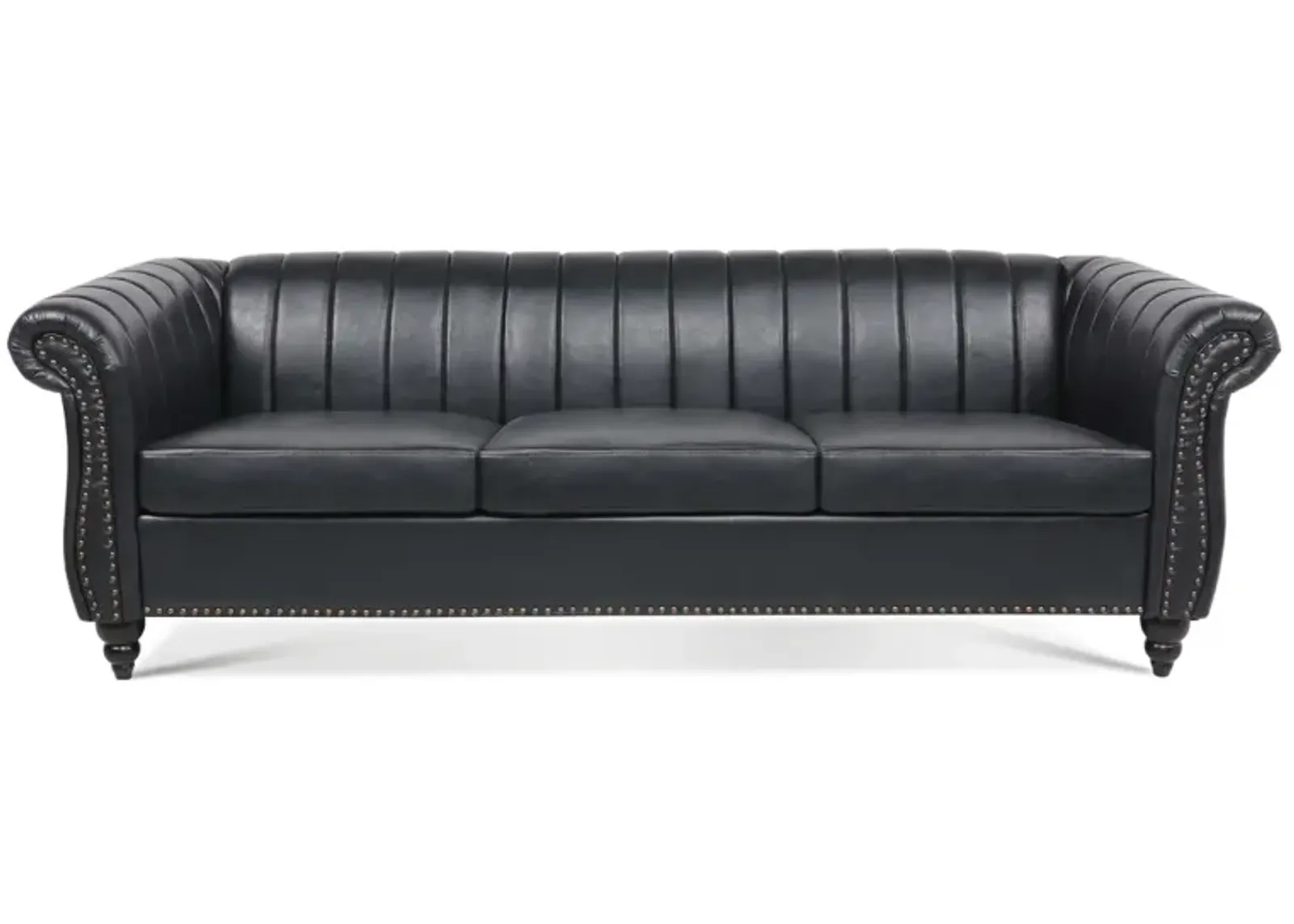 PU Rolled Arm Chesterfield Three Seater Sofa