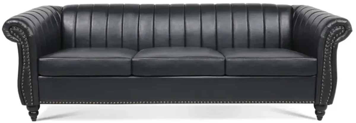 PU Rolled Arm Chesterfield Three Seater Sofa