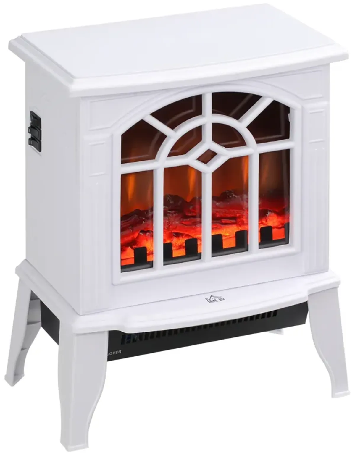 HOMCOM 18" Electric Fireplace Heater, Freestanding Fire Place Stove with Realistic LED Flames and Logs, Overheating Protection, 750W/1500W, White