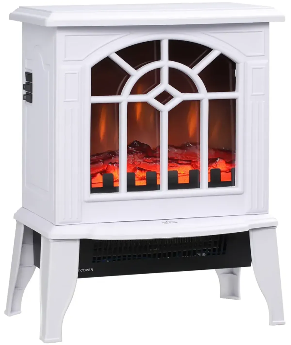 HOMCOM 18" Electric Fireplace Heater, Freestanding Fire Place Stove with Realistic LED Flames and Logs, Overheating Protection, 750W/1500W, White