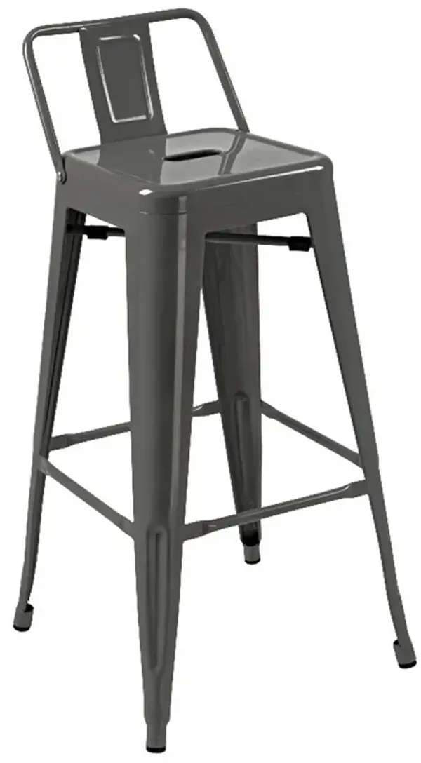 Giri 30 Inch Barstool Chair, Set of 4, Low Backrest, Tapered Legs, Dark Gray Metal - Benzara