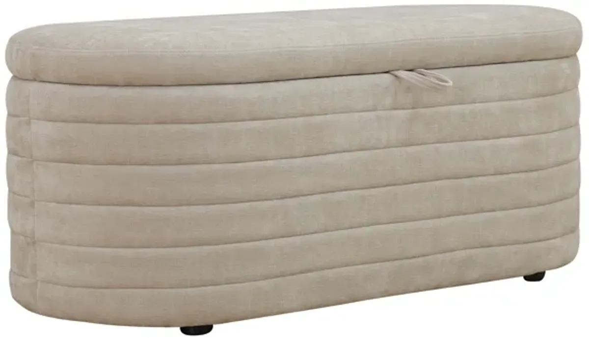 Light Tan Chenille Oval Ottoman with Storage