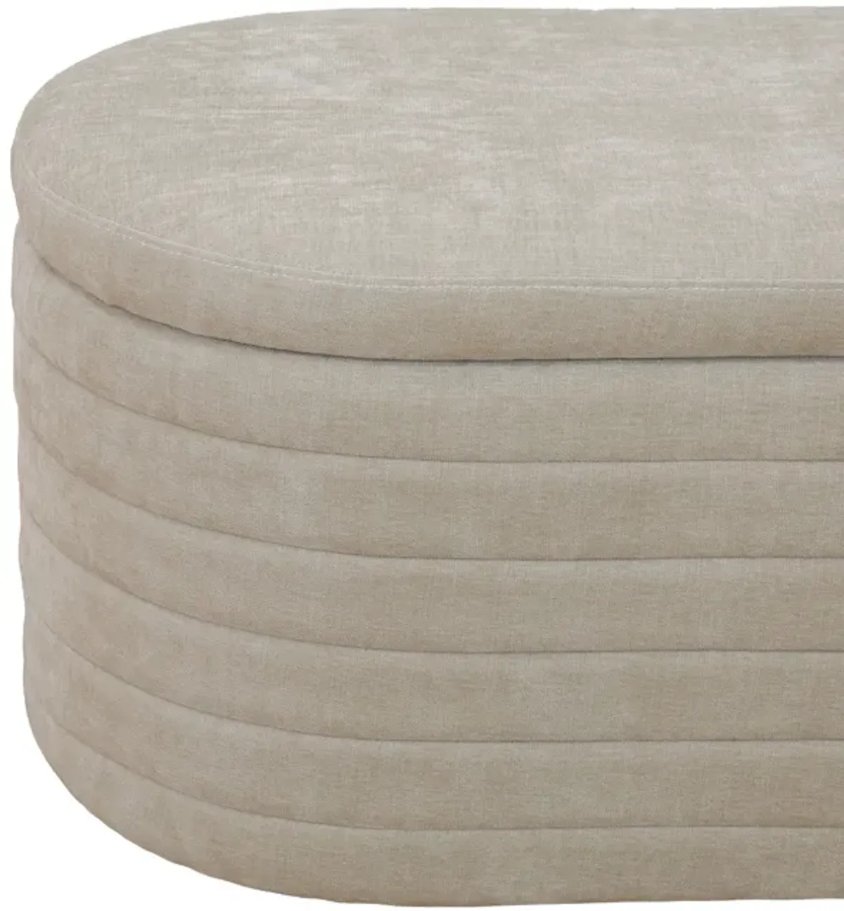 Light Tan Chenille Oval Ottoman with Storage