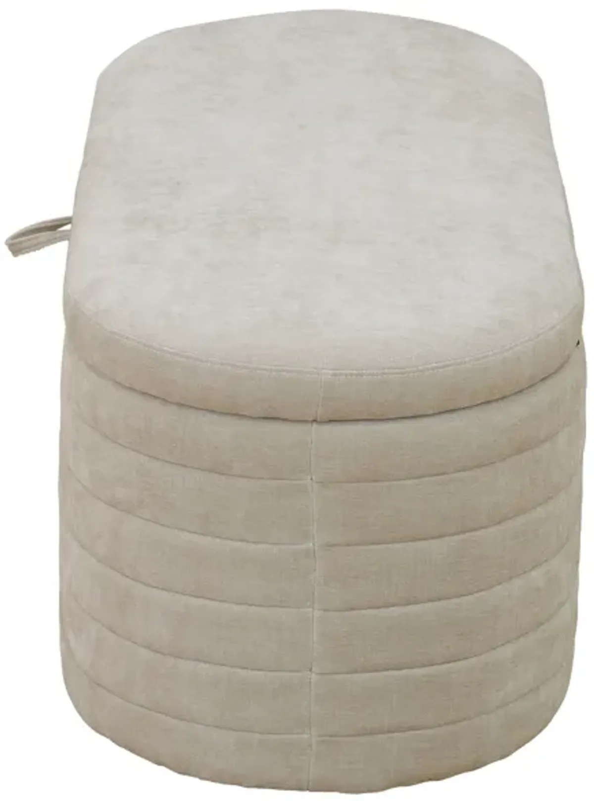 Light Tan Chenille Oval Ottoman with Storage