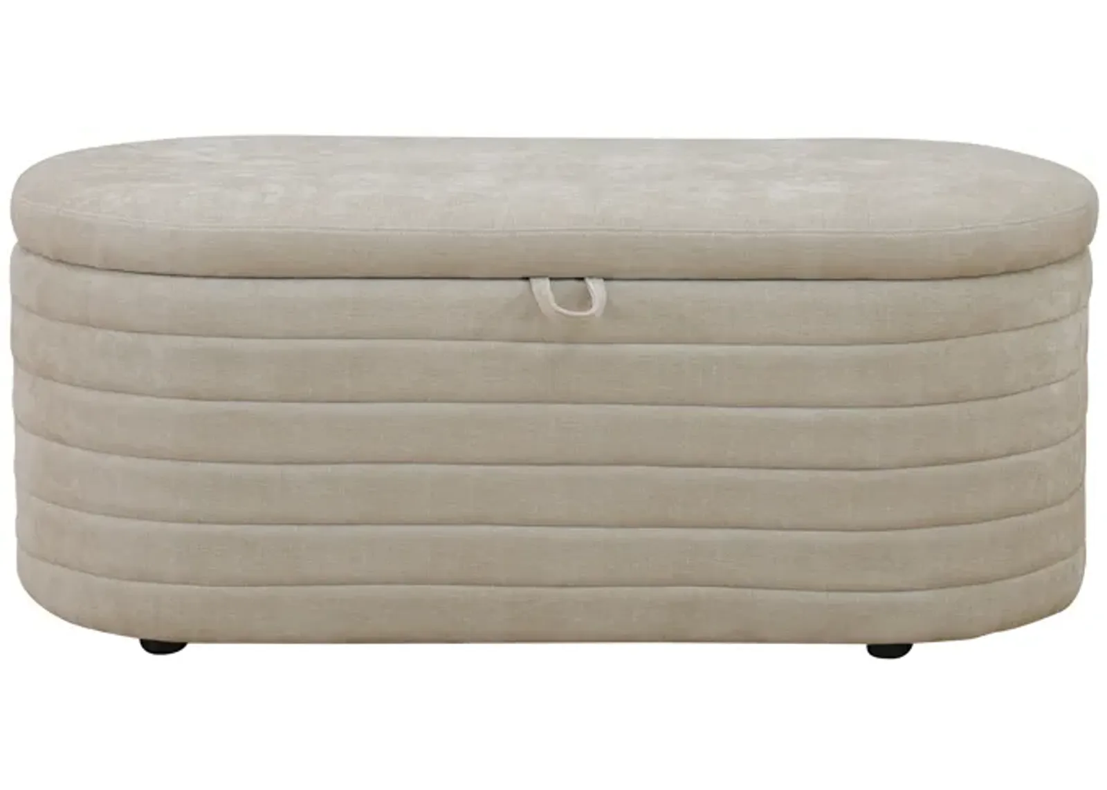 Light Tan Chenille Oval Ottoman with Storage