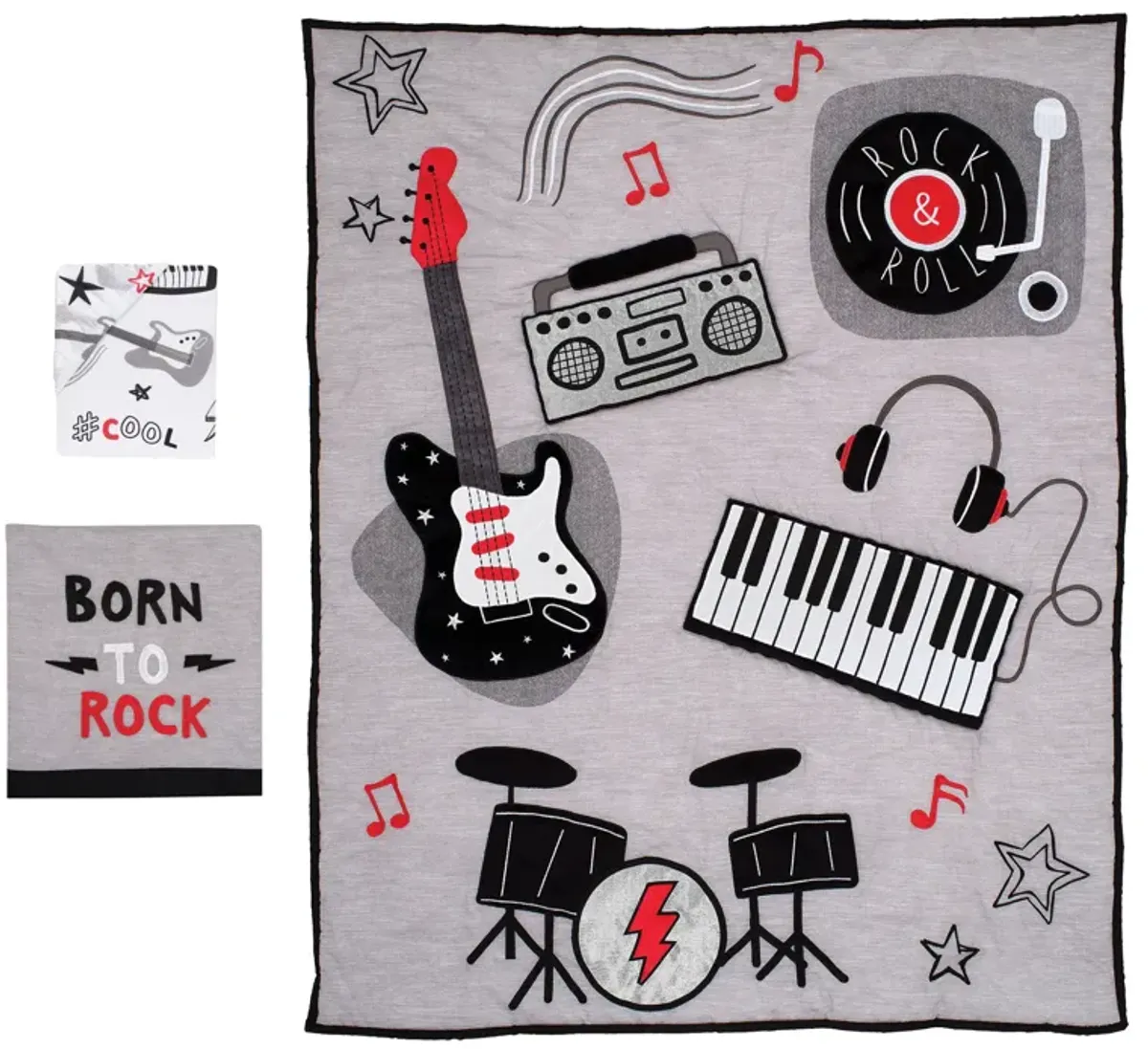 Lambs & Ivy Rock Star Musical Instruments 3-Piece Baby Crib Bedding Set - Gray