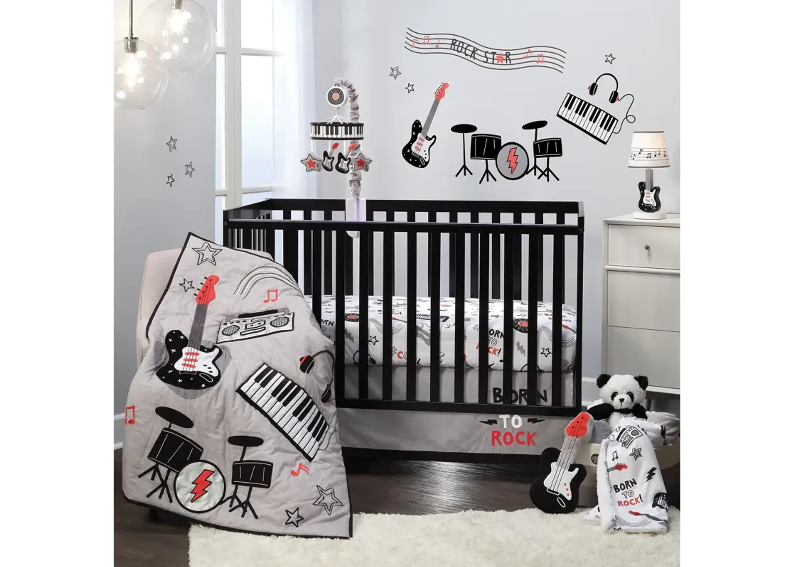 Lambs & Ivy Rock Star Musical Instruments 3-Piece Baby Crib Bedding Set - Gray