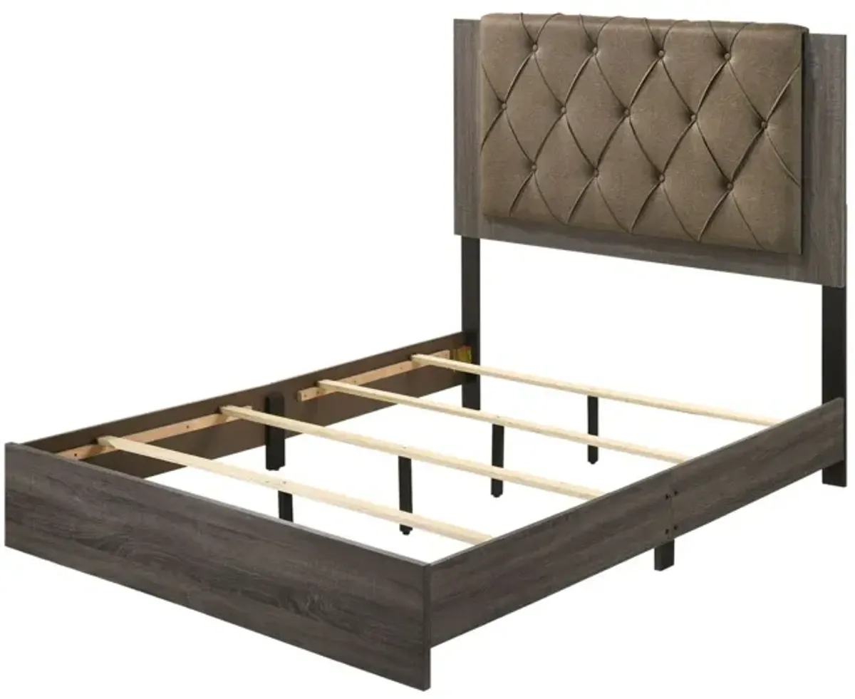 Avantika Queen Bed, Fabric & Rustic Oak