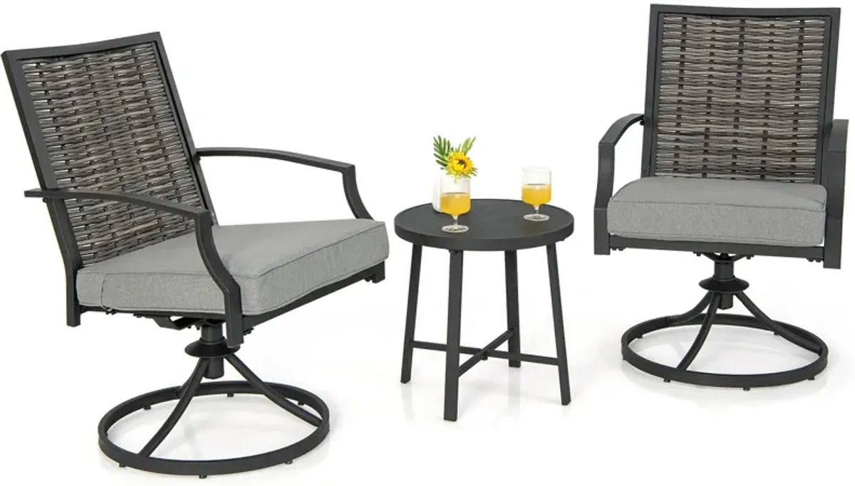 3 Piece Patio Swivel Chair Set with Soft Seat Cushions for Backyard