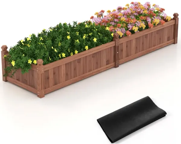 91 x 24 x 16 Inch Divisible Planter Box with Corner Drainage and Non-woven Liner for Growing Vegetables-Brown