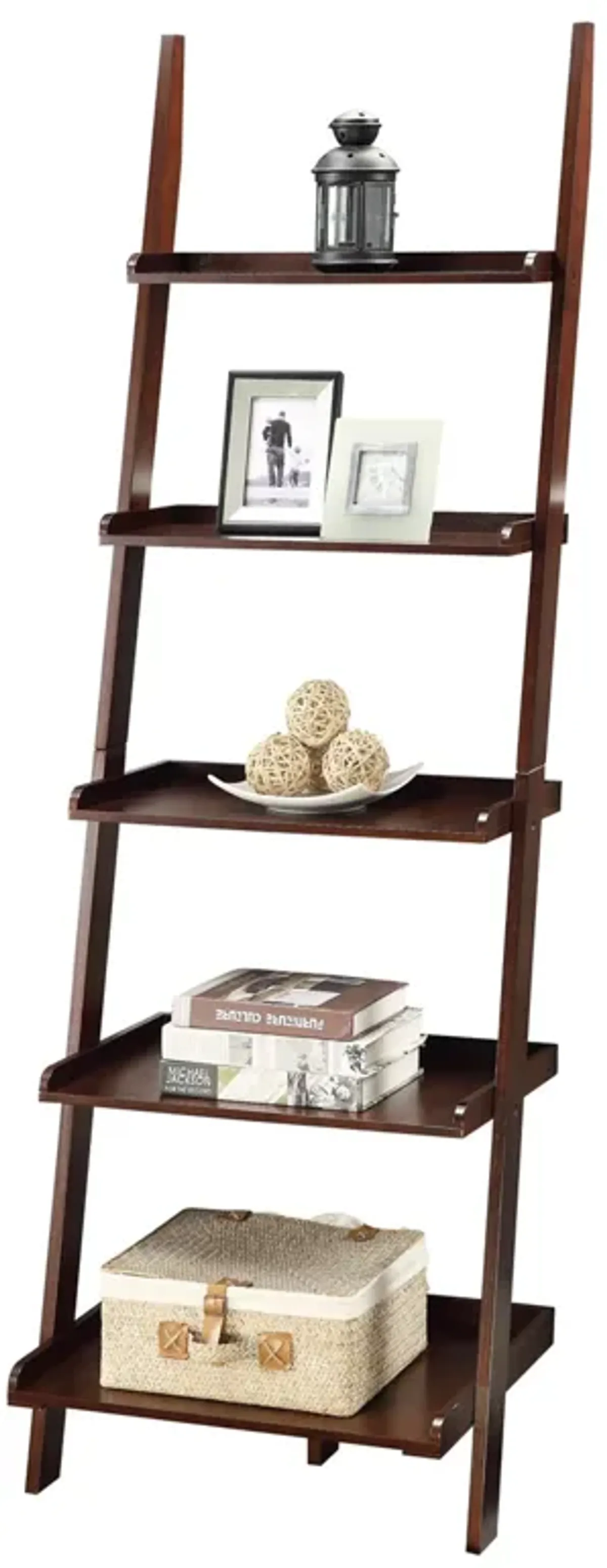 Convenience Concepts 5 shelves, American Heritage Bookshelf Ladder, Espresso, 72.75" x 25"