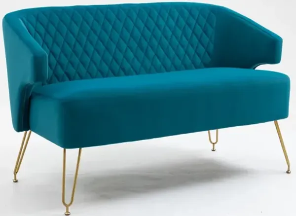 Golden Legged Loveseat Sofa with Tufted Backrest