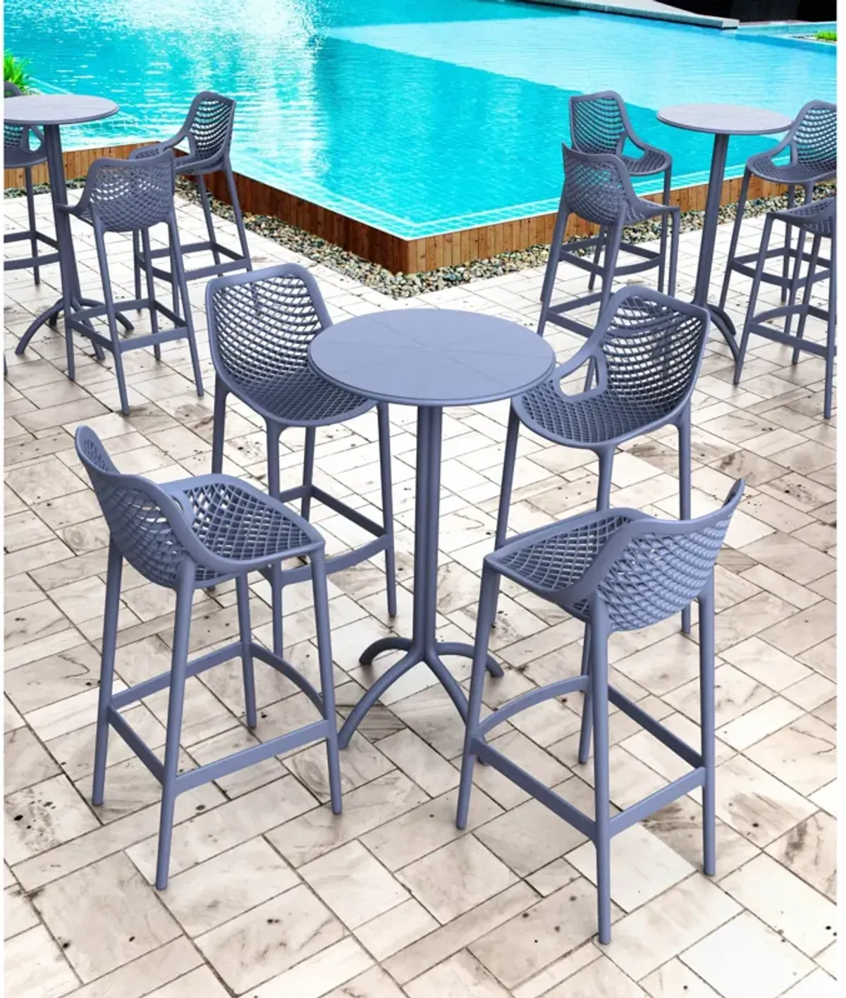 42.5" Gray Durable Round Outdoor Patio Bar Table