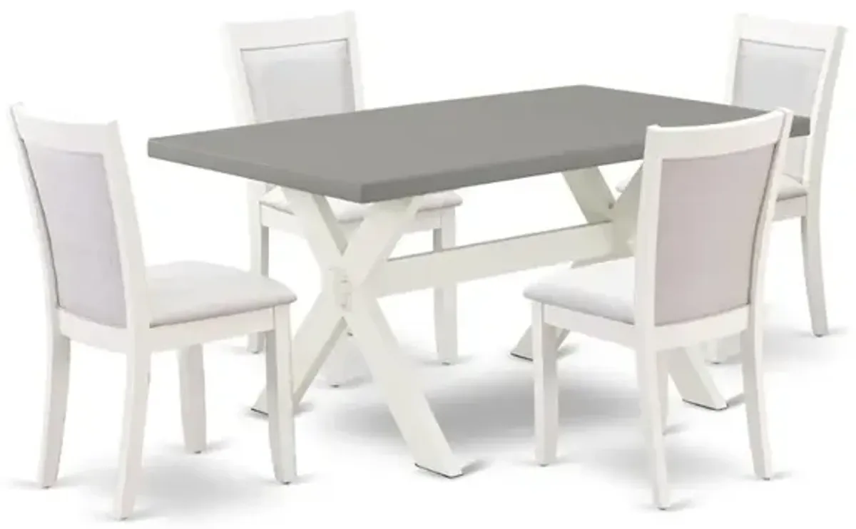 East West Furniture 5-Piece Modern Dining Table Set Includes a Mid Century Dining Table and 4 Cream Linen Fabric Dinning Room Chairs with Stylish Back - Wire Brushed Linen White Finish