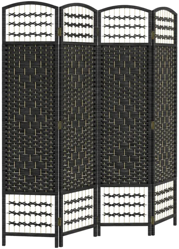 6 Panel Folding Room Divider Privacy Screen Wave Fiber Room Separator Black