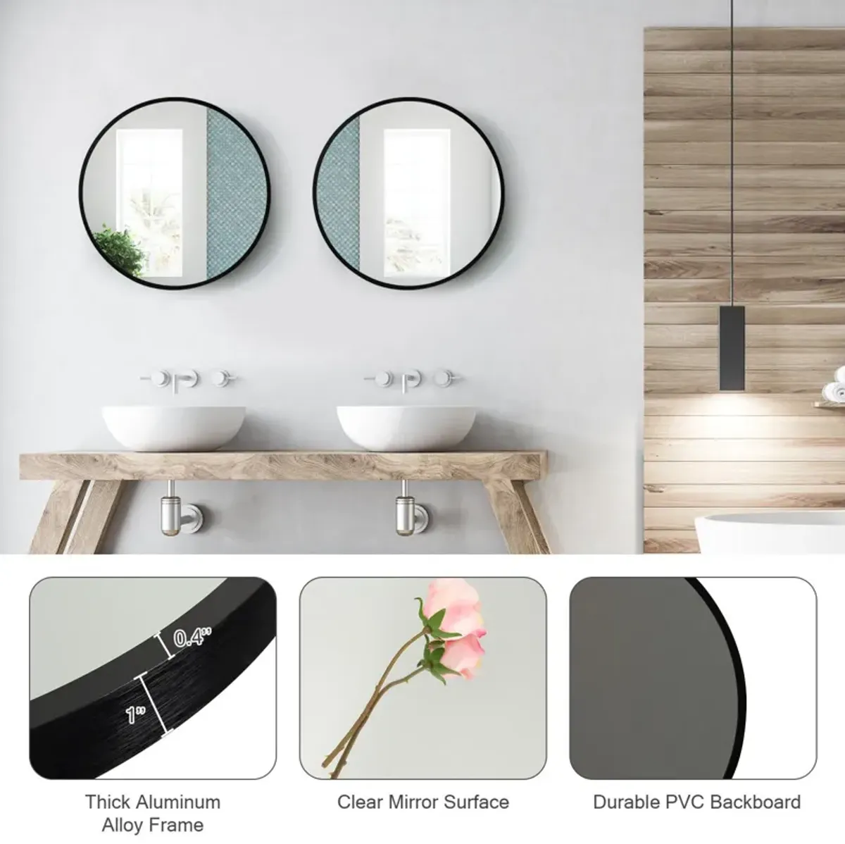 16-inch Round Wall Mirror with Aluminum Alloy Frame