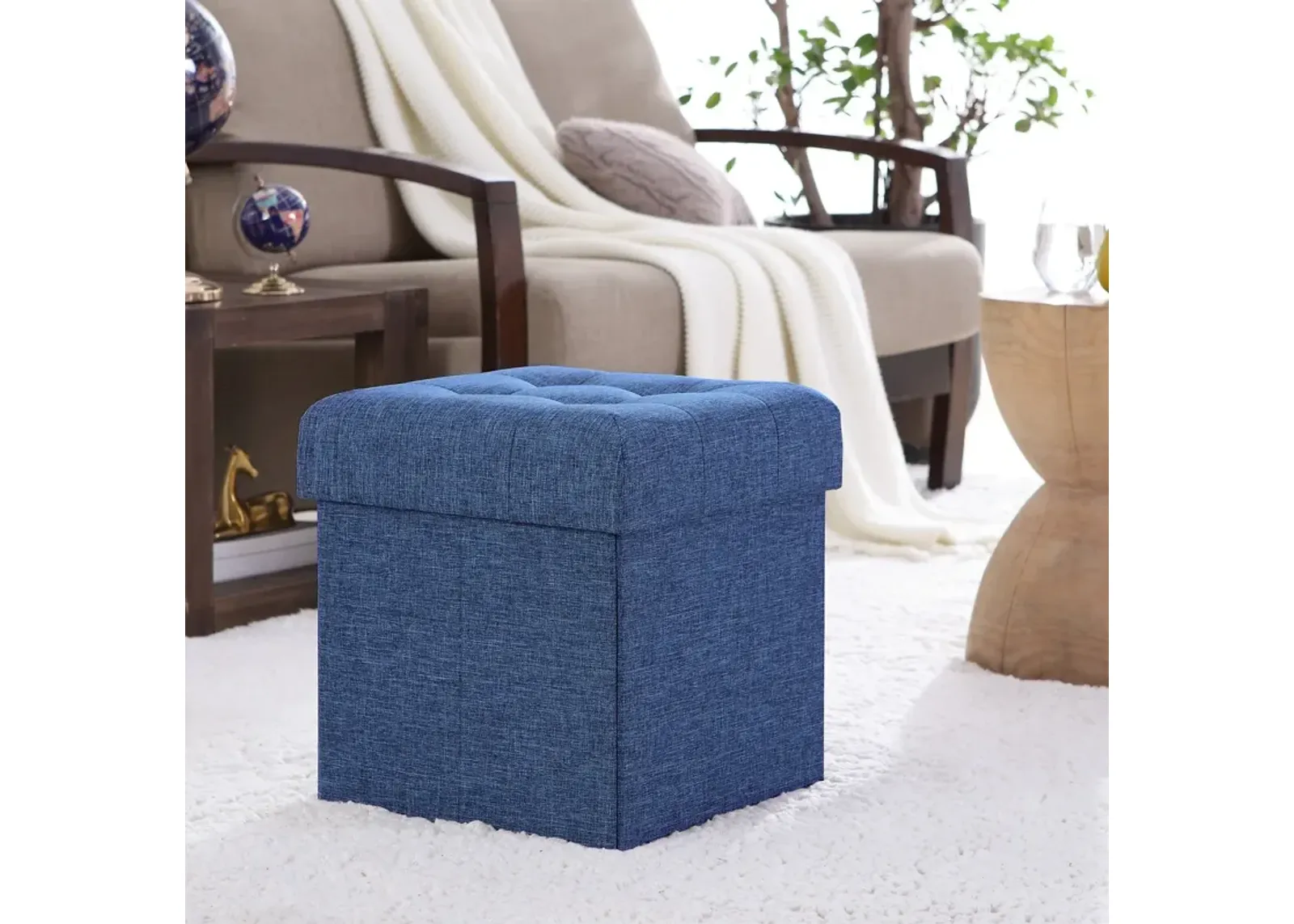 Foldable Tufted Storage Ottoman