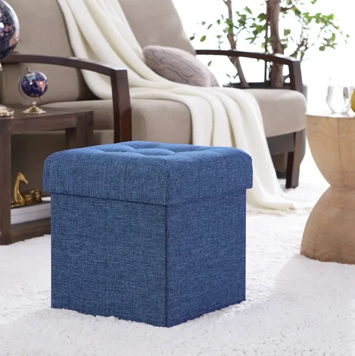 Foldable Tufted Storage Ottoman